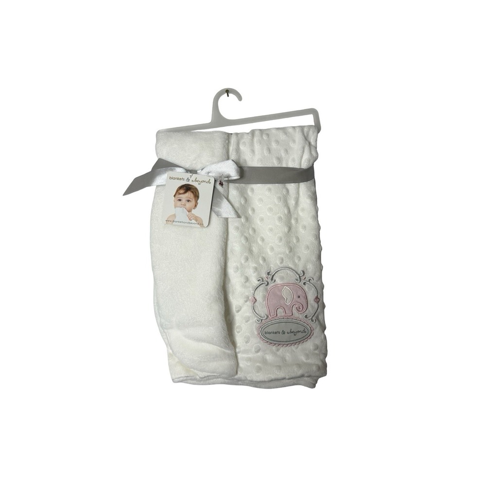 Blankets & And Beyond White PINK Elephant Baby Blanket‎ Minky Dot Plush Lovey